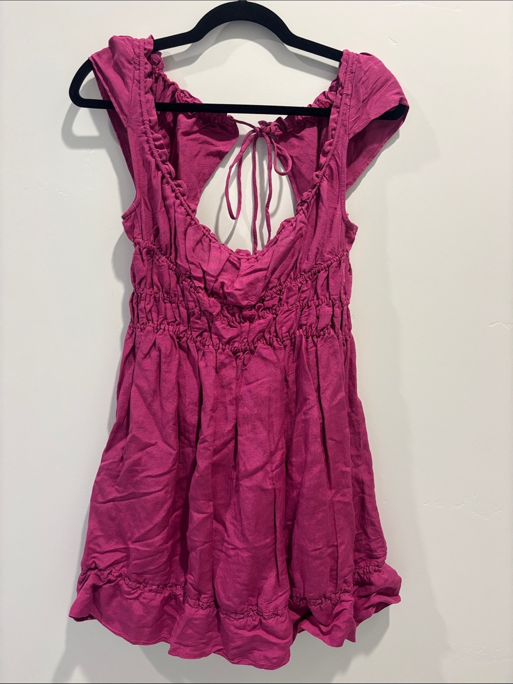 Anthropologie Magenta Ruffle Tie-Back Dress